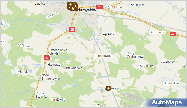 mapa Ziemiełowice, Ziemiełowice na mapie Targeo