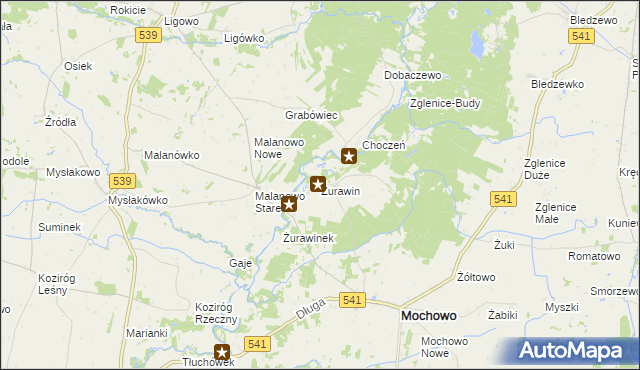 mapa Żurawin gmina Mochowo, Żurawin gmina Mochowo na mapie Targeo