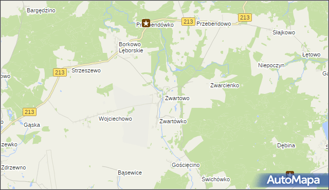mapa Zwartowo gmina Choczewo, Zwartowo gmina Choczewo na mapie Targeo