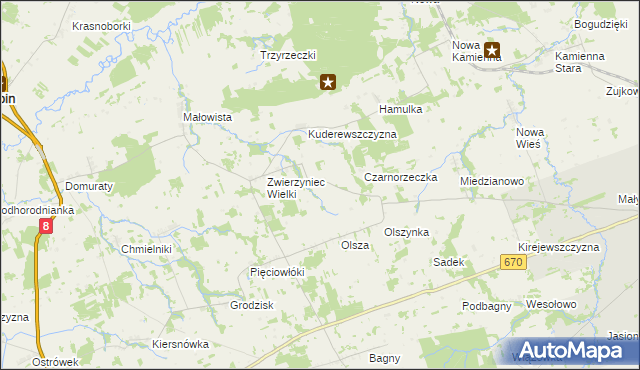 mapa Zwierzyniec Mały gmina Dąbrowa Białostocka, Zwierzyniec Mały gmina Dąbrowa Białostocka na mapie Targeo