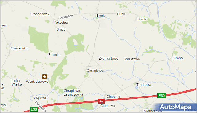 mapa Zygmuntowo gmina Lwówek, Zygmuntowo gmina Lwówek na mapie Targeo