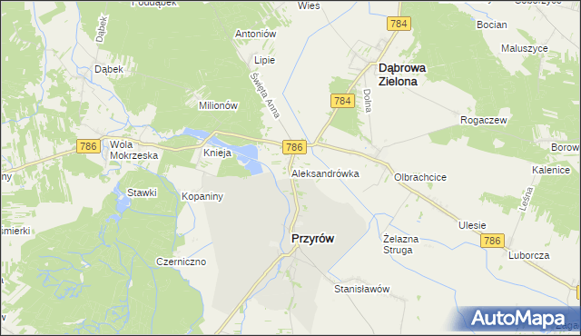 mapa Aleksandrówka gmina Przyrów, Aleksandrówka gmina Przyrów na mapie Targeo
