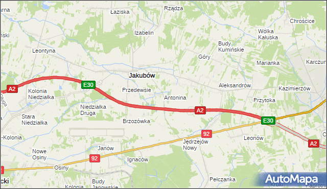 mapa Antonina gmina Jakubów, Antonina gmina Jakubów na mapie Targeo