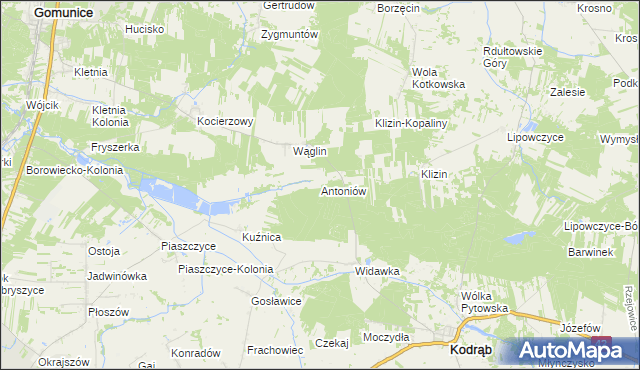 mapa Antoniów gmina Kodrąb, Antoniów gmina Kodrąb na mapie Targeo