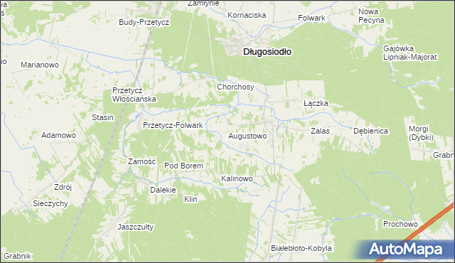 mapa Augustowo gmina Długosiodło, Augustowo gmina Długosiodło na mapie Targeo