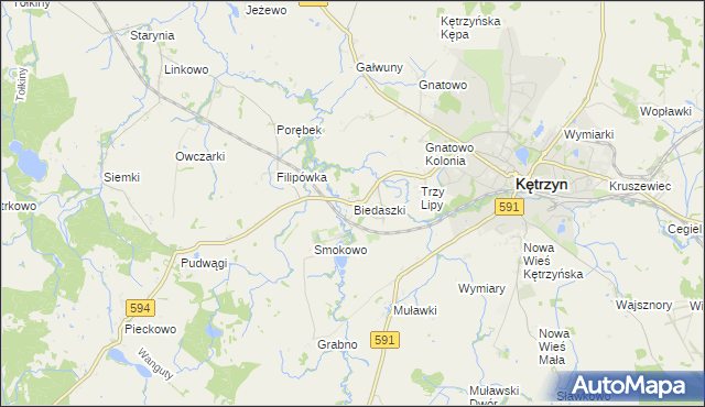 mapa Biedaszki gmina Kętrzyn, Biedaszki gmina Kętrzyn na mapie Targeo