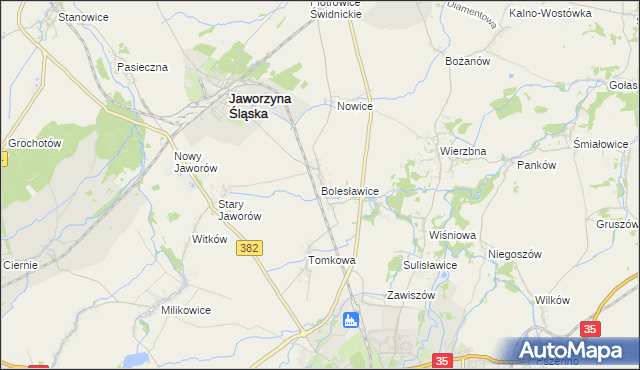 mapa Bolesławice gmina Jaworzyna Śląska, Bolesławice gmina Jaworzyna Śląska na mapie Targeo