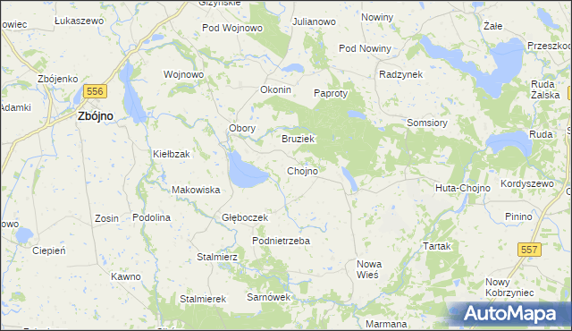 mapa Chojno gmina Chrostkowo, Chojno gmina Chrostkowo na mapie Targeo
