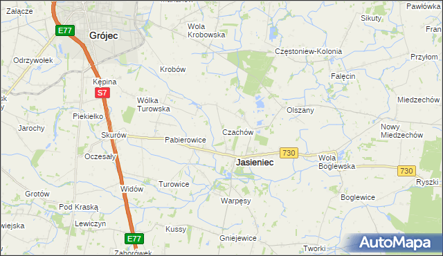 mapa Czachów gmina Jasieniec, Czachów gmina Jasieniec na mapie Targeo