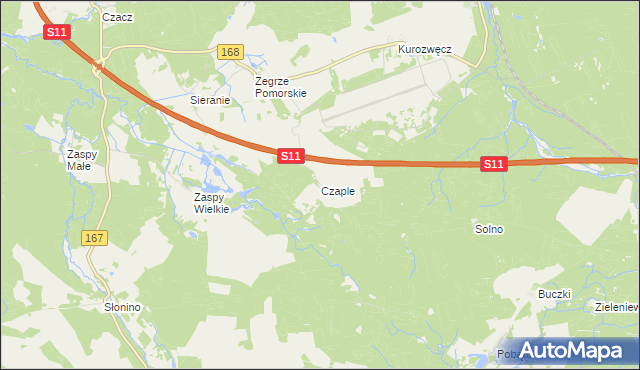 mapa Czaple gmina Świeszyno, Czaple gmina Świeszyno na mapie Targeo