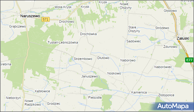 mapa Dłutowo gmina Naruszewo, Dłutowo gmina Naruszewo na mapie Targeo