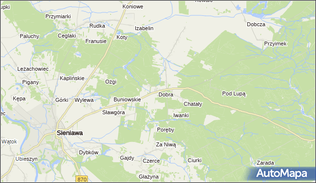 mapa Dobra gmina Sieniawa, Dobra gmina Sieniawa na mapie Targeo