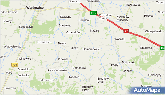 mapa Domaniewek gmina Dalików, Domaniewek gmina Dalików na mapie Targeo