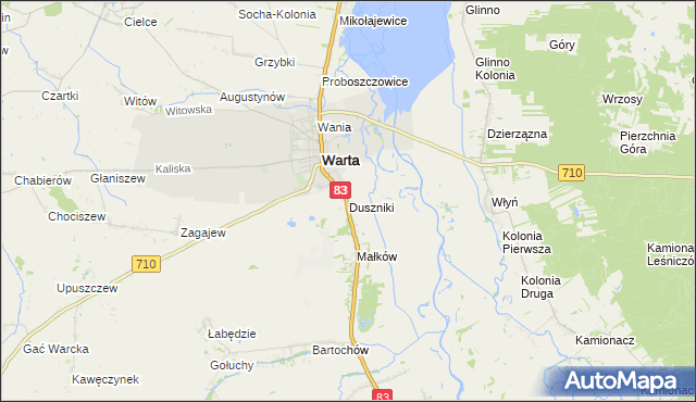 mapa Duszniki gmina Warta, Duszniki gmina Warta na mapie Targeo