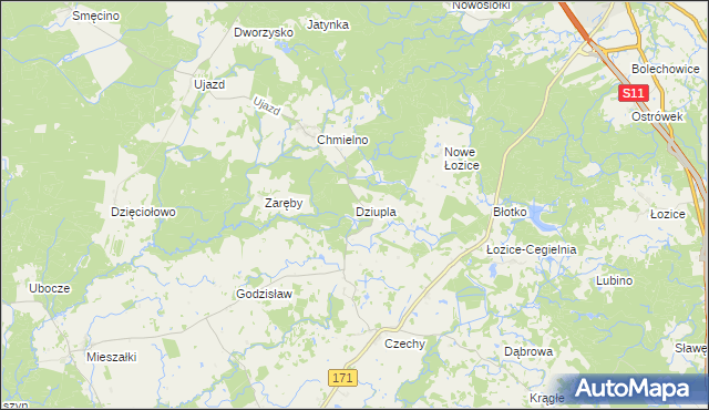 mapa Dziupla, Dziupla na mapie Targeo