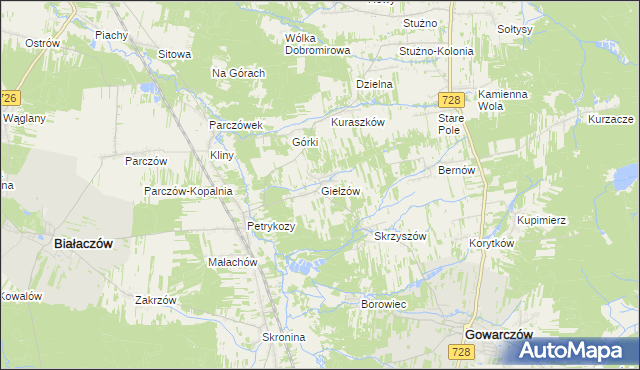 mapa Giełzów gmina Gowarczów, Giełzów gmina Gowarczów na mapie Targeo