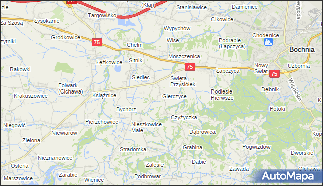 mapa Gierczyce gmina Bochnia, Gierczyce gmina Bochnia na mapie Targeo