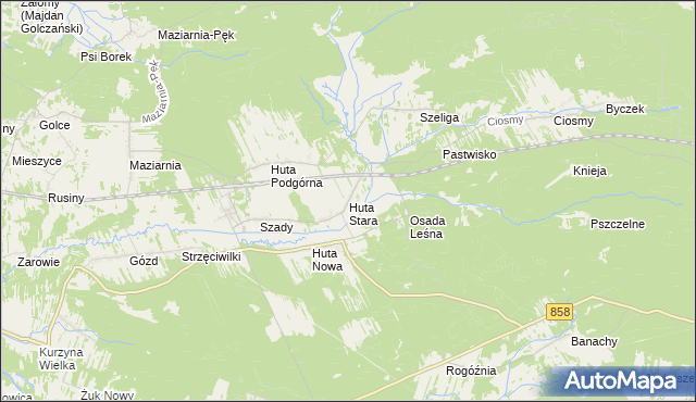mapa Huta Stara gmina Harasiuki, Huta Stara gmina Harasiuki na mapie Targeo