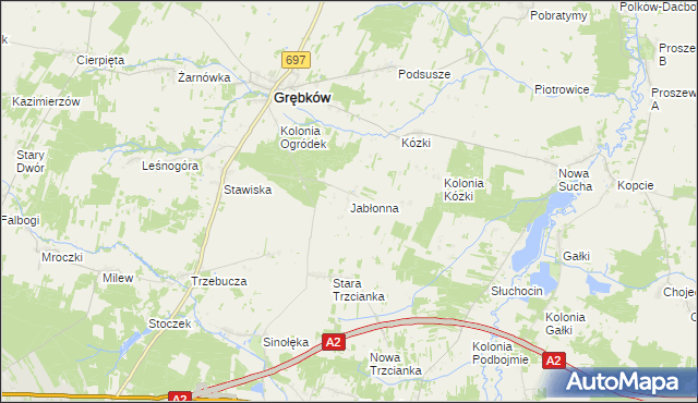 mapa Jabłonna gmina Grębków, Jabłonna gmina Grębków na mapie Targeo