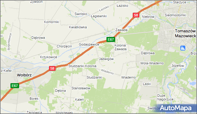 mapa Jadwigów gmina Tomaszów Mazowiecki, Jadwigów gmina Tomaszów Mazowiecki na mapie Targeo