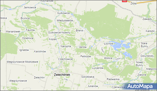 mapa Janów gmina Żelechlinek, Janów gmina Żelechlinek na mapie Targeo