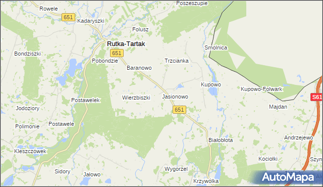 mapa Jasionowo gmina Rutka-Tartak, Jasionowo gmina Rutka-Tartak na mapie Targeo