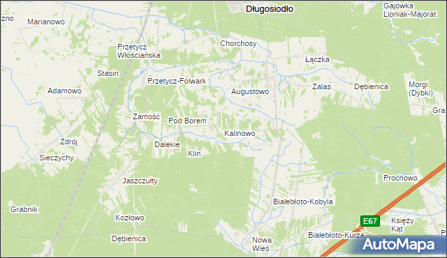 mapa Kalinowo gmina Długosiodło, Kalinowo gmina Długosiodło na mapie Targeo