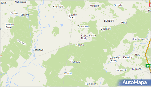 mapa Kopiec gmina Sztabin, Kopiec gmina Sztabin na mapie Targeo