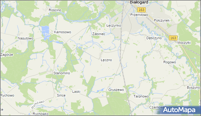 mapa Łęczno gmina Białogard, Łęczno gmina Białogard na mapie Targeo