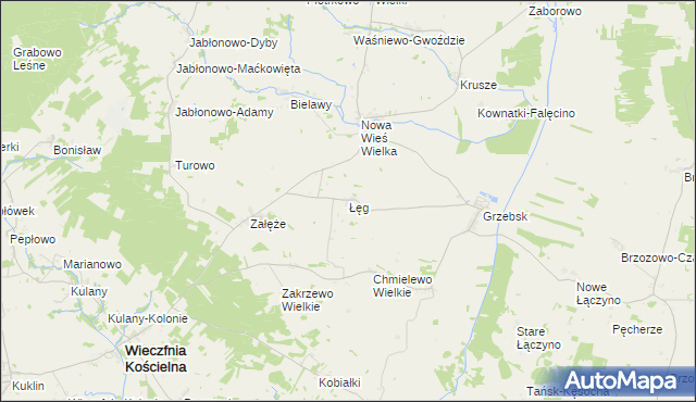 mapa Łęg gmina Wieczfnia Kościelna, Łęg gmina Wieczfnia Kościelna na mapie Targeo