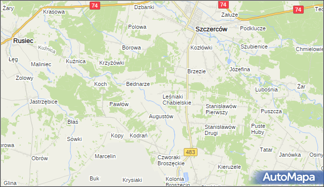 mapa Leśniaki Chabielskie, Leśniaki Chabielskie na mapie Targeo