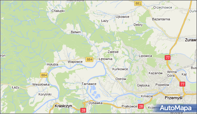 mapa Łętownia gmina Przemyśl, Łętownia gmina Przemyśl na mapie Targeo