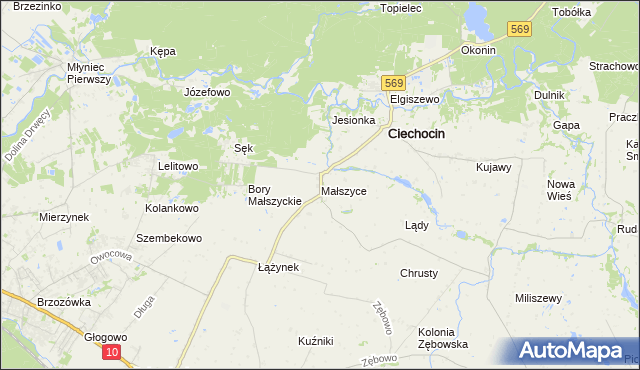 mapa Małszyce gmina Ciechocin, Małszyce gmina Ciechocin na mapie Targeo