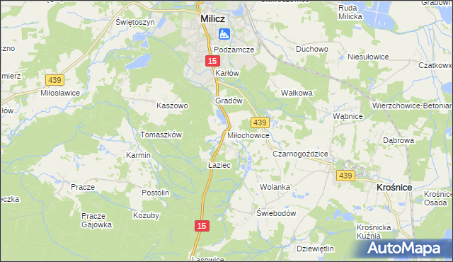 mapa Miłochowice, Miłochowice na mapie Targeo