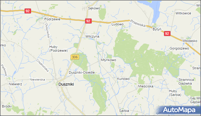 mapa Młynkowo gmina Duszniki, Młynkowo gmina Duszniki na mapie Targeo