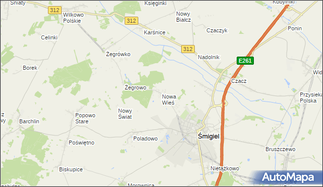 mapa Nowa Wieś gmina Śmigiel, Nowa Wieś gmina Śmigiel na mapie Targeo