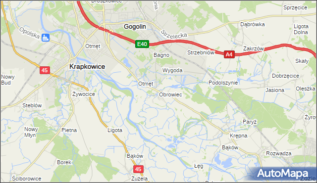 mapa Obrowiec gmina Gogolin, Obrowiec gmina Gogolin na mapie Targeo