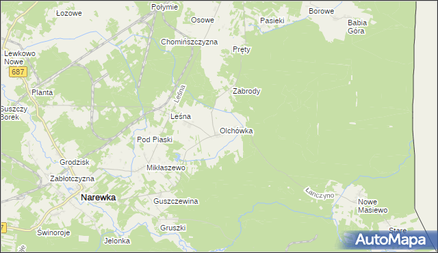 mapa Olchówka gmina Narewka, Olchówka gmina Narewka na mapie Targeo