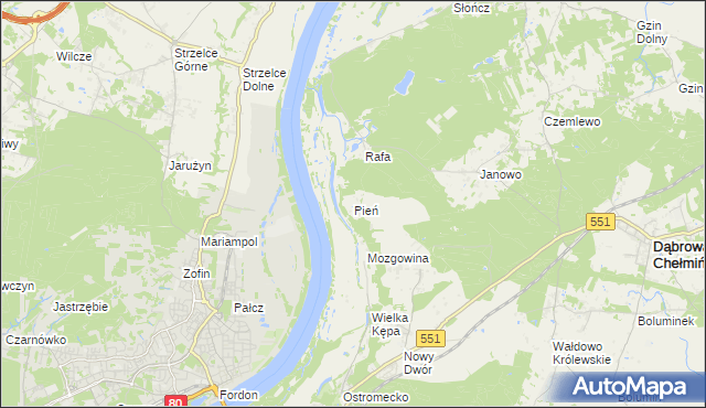 mapa Pień gmina Dąbrowa Chełmińska, Pień gmina Dąbrowa Chełmińska na mapie Targeo