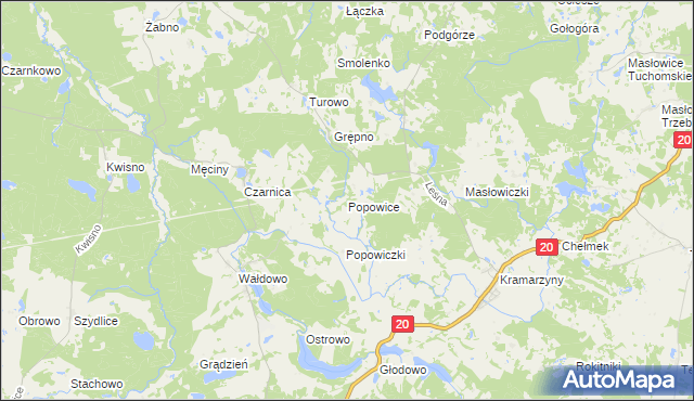 mapa Popowice gmina Miastko, Popowice gmina Miastko na mapie Targeo