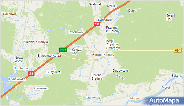 mapa Poręba-Kocęby, Poręba-Kocęby na mapie Targeo