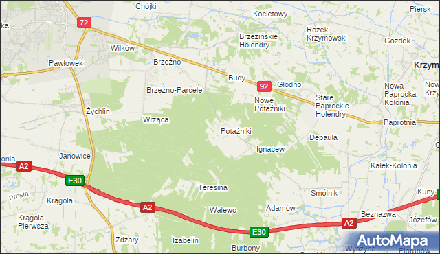 mapa Potażniki, Potażniki na mapie Targeo