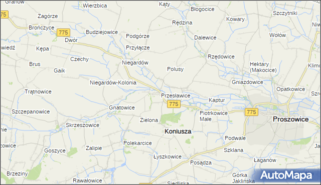 mapa Przesławice gmina Koniusza, Przesławice gmina Koniusza na mapie Targeo