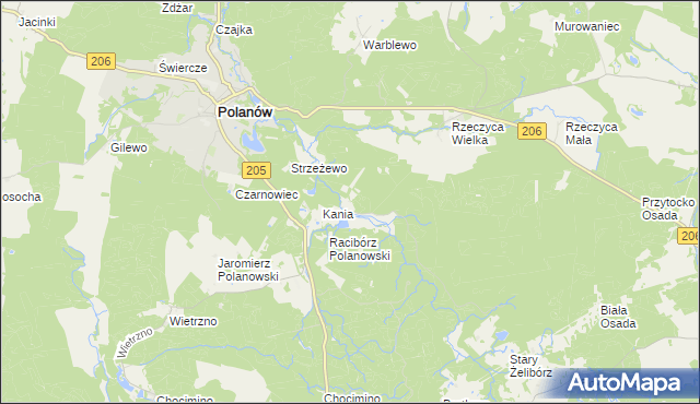 mapa Przybrodzie gmina Polanów, Przybrodzie gmina Polanów na mapie Targeo