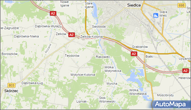 mapa Rakowiec gmina Siedlce, Rakowiec gmina Siedlce na mapie Targeo