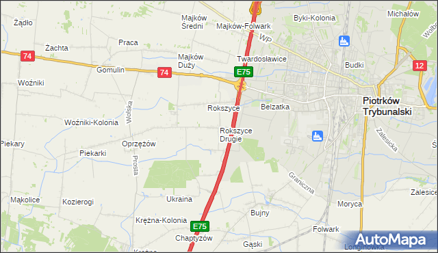 mapa Rokszyce Drugie, Rokszyce Drugie na mapie Targeo