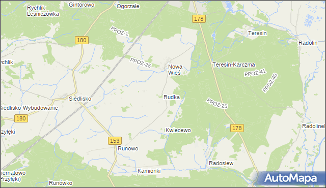 mapa Rudka gmina Trzcianka, Rudka gmina Trzcianka na mapie Targeo