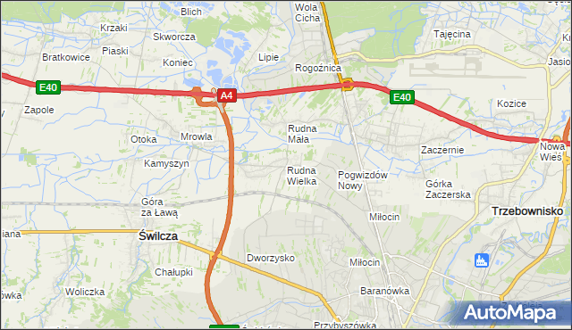 mapa Rudna Wielka gmina Świlcza, Rudna Wielka gmina Świlcza na mapie Targeo