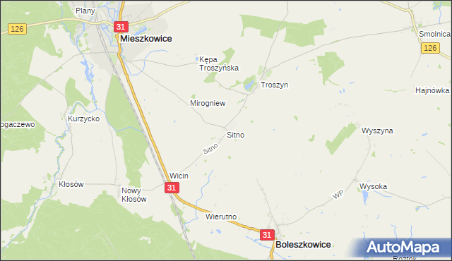 mapa Sitno gmina Mieszkowice, Sitno gmina Mieszkowice na mapie Targeo