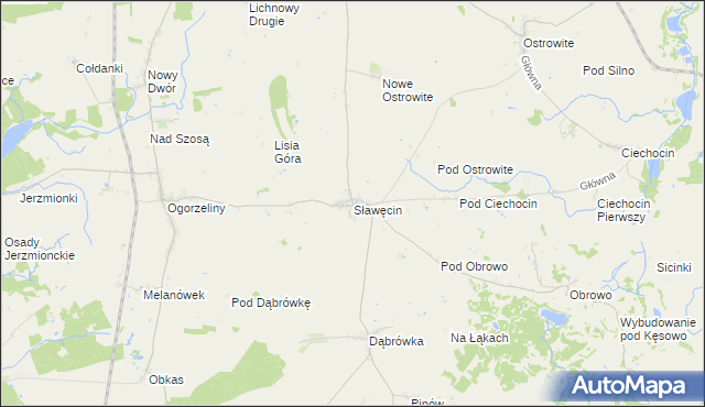mapa Sławęcin gmina Chojnice, Sławęcin gmina Chojnice na mapie Targeo